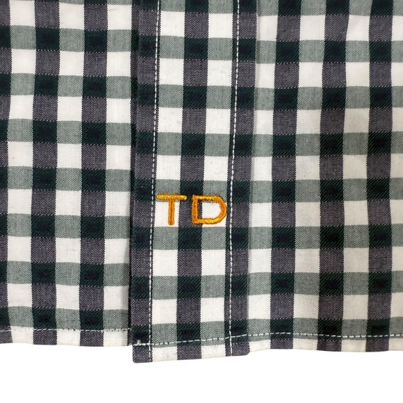 Thomas Dean Men's‎ XL Check Dress Shirt Black White Plaid Long Sleeve Cotton - Picture 7 of 10